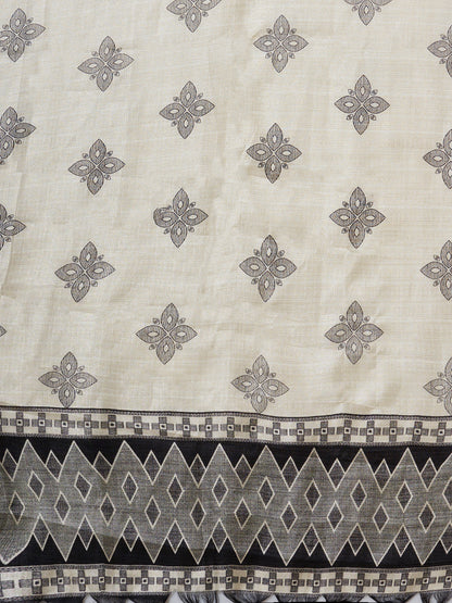 Solid Abstract Embroidered Straight Fit Kurta with Pant and Printed Dupatta - Black