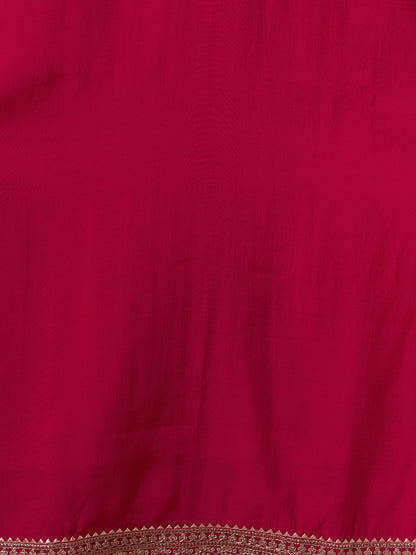 Festive Solid Zari Embroidered Straight Fit Kurta with Pant and Ombre Dupatta - Pink
