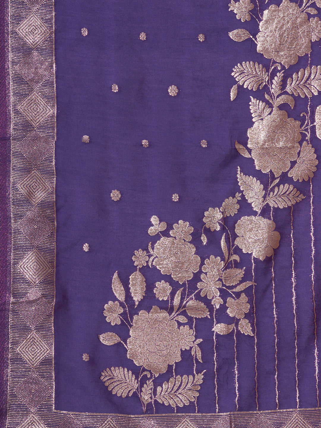 Festive Floral Foil Printed Embroidered Straight Cut Kurta with Pant & Dupatta - Purple