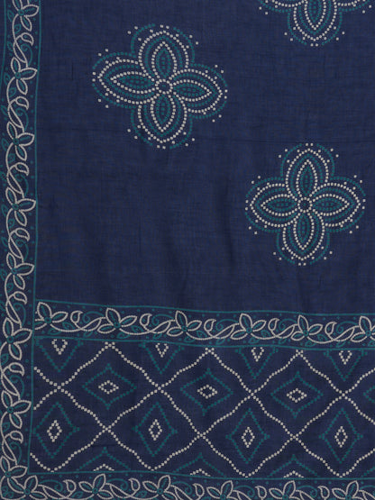 Bandhani Printed Embroidered Straight Fit Kurta with Pant and Dupatta - Blue