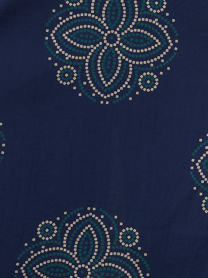 Bandhani Printed Embroidered Straight Fit Kurta with Pant and Dupatta - Blue