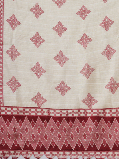 Solid Abstract Embroidered Straight Fit Kurta with Pant and Printed Dupatta - Maroon