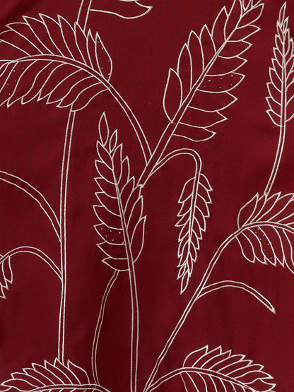 Solid Abstract Embroidered Straight Fit Kurta with Pant and Printed Dupatta - Maroon