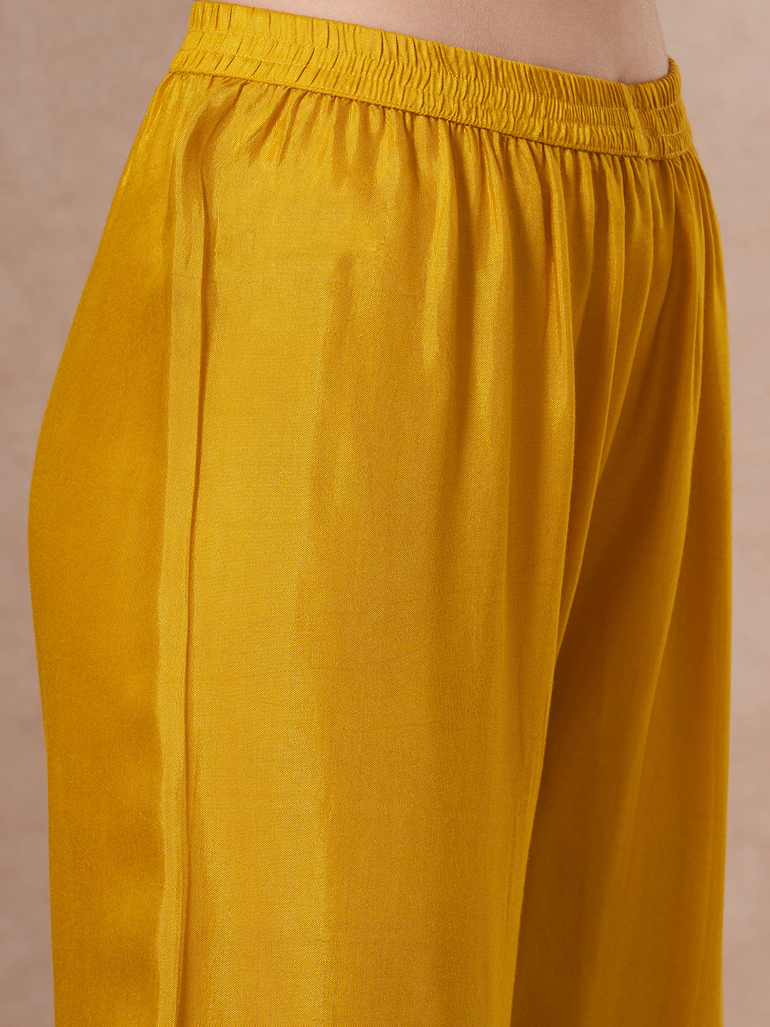 Sunflower Printed Embroidered A-Line Pleated Kurta with Palazzo and Dupatta - Mustard