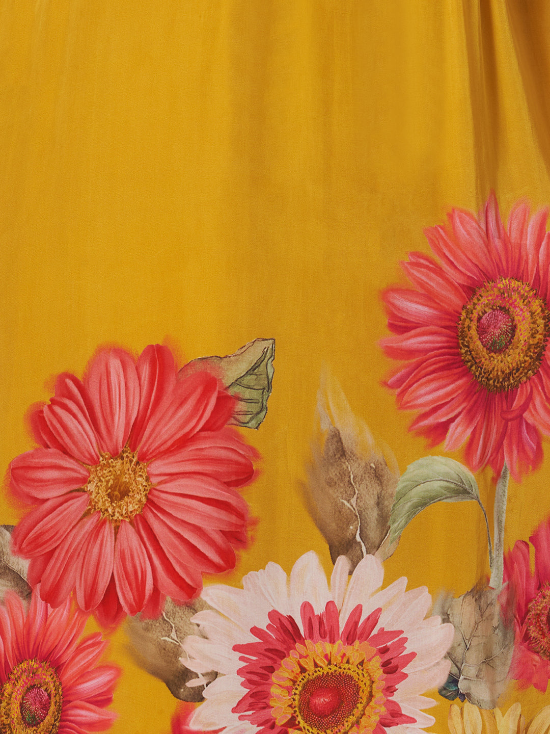 Sunflower Printed Embroidered A-Line Pleated Kurta with Palazzo and Dupatta - Mustard