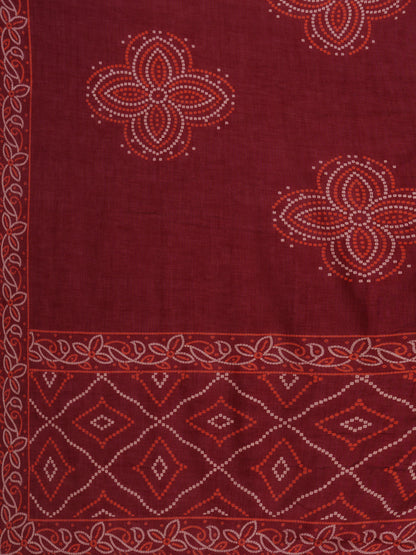 Bandhani Printed Embroidered Straight Fit Kurta with Pant and Dupatta - Maroon