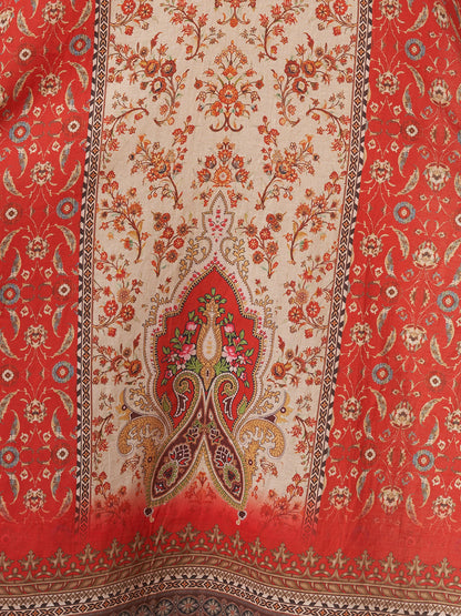 Floral Printed Embroidered Straight Fit Kurta - Red