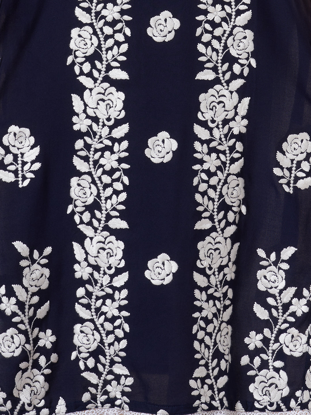 Solid Floral Chikankari Embroidered Straight Fit Kurta - Navy Blue