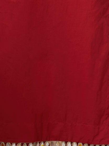 Solid Bandhani Printed Mirror Work A-Line Kurta with Palazzo - Red