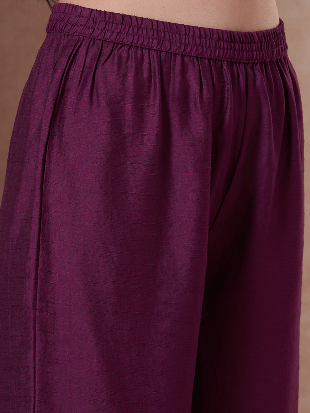 Solid Ethnic Zari Embroidered A-Line Co-ord Set - Wine