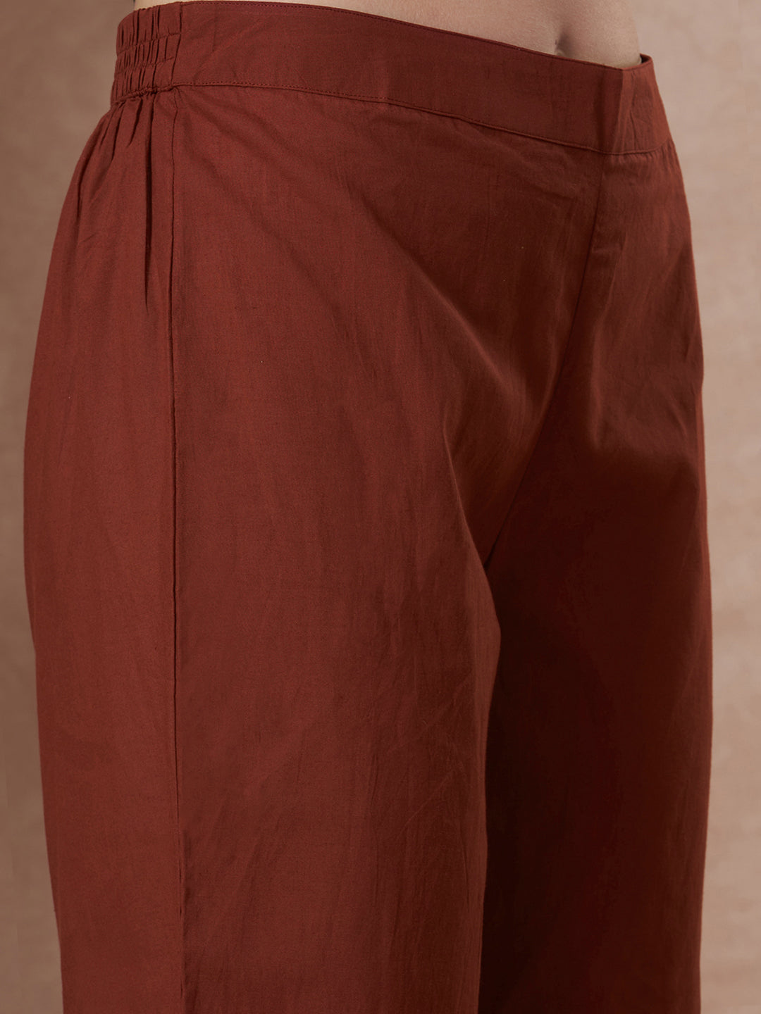 Solid Mirror Embroidered Straight Fit Kurta with Palazzo and Dupatta - Brown