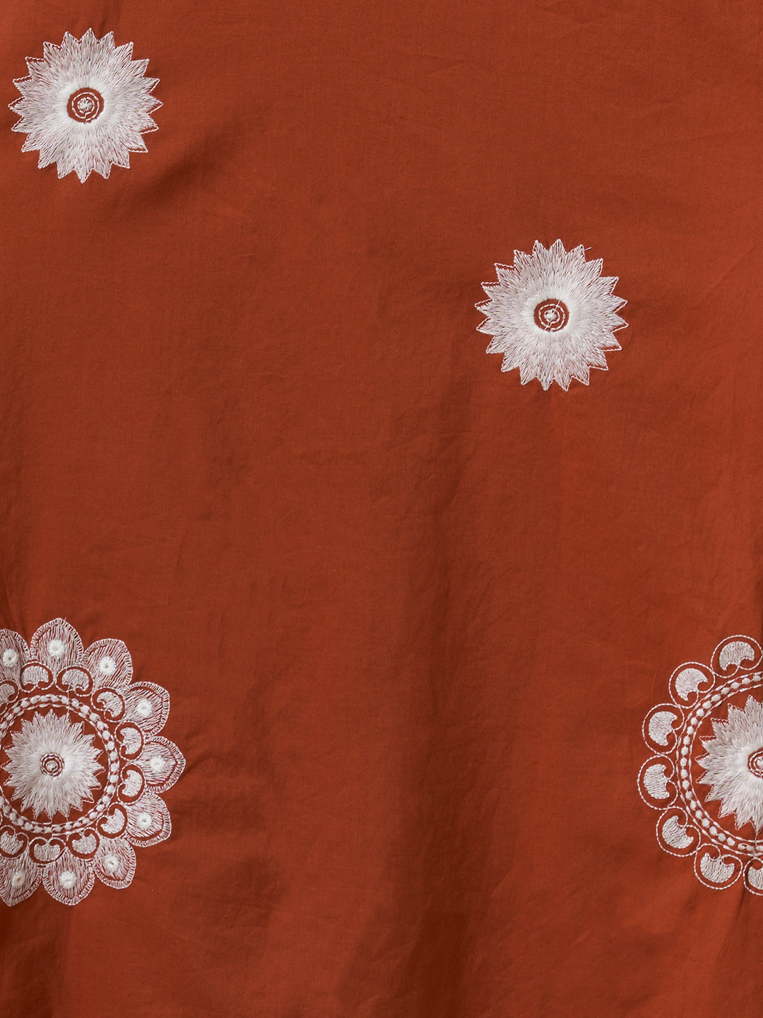 Solid Floral Embroidered Straight Fit Kurta with Palazzo and Dupatta - Rust