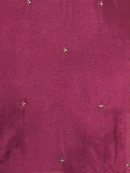 Festive Ethnic Hand Embroidered Straight Fit Kurta with Pant and Dupatta - Magenta