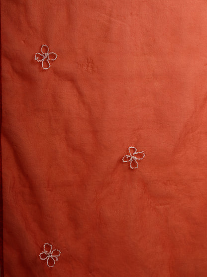 Solid French Knot Embroidered Straight Fit Kurta with Pant and Dupatta - Rust