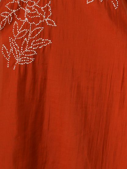 Solid French Knot Embroidered Straight Fit Kurta with Pant and Dupatta - Rust