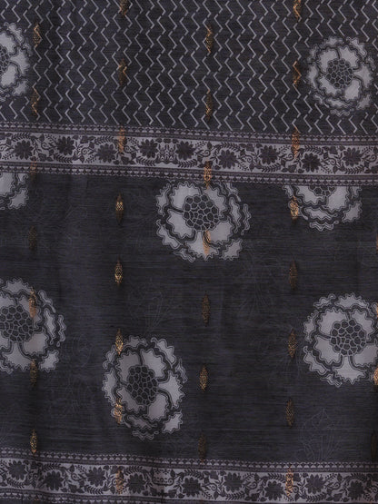 Abstract Floral Printed Straight Fit Kurta with Pant and Dupatta - Black