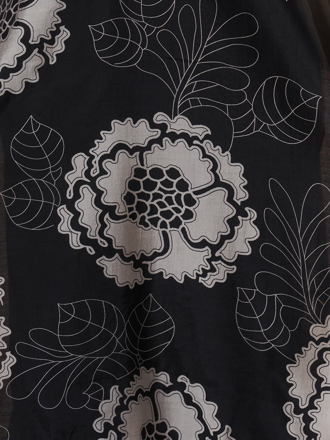 Abstract Floral Printed Straight Fit Kurta with Pant and Dupatta - Black