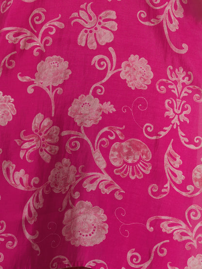 Ethnic Printed & Embroidered Straight Kurta with Pant & Dupatta - Rani