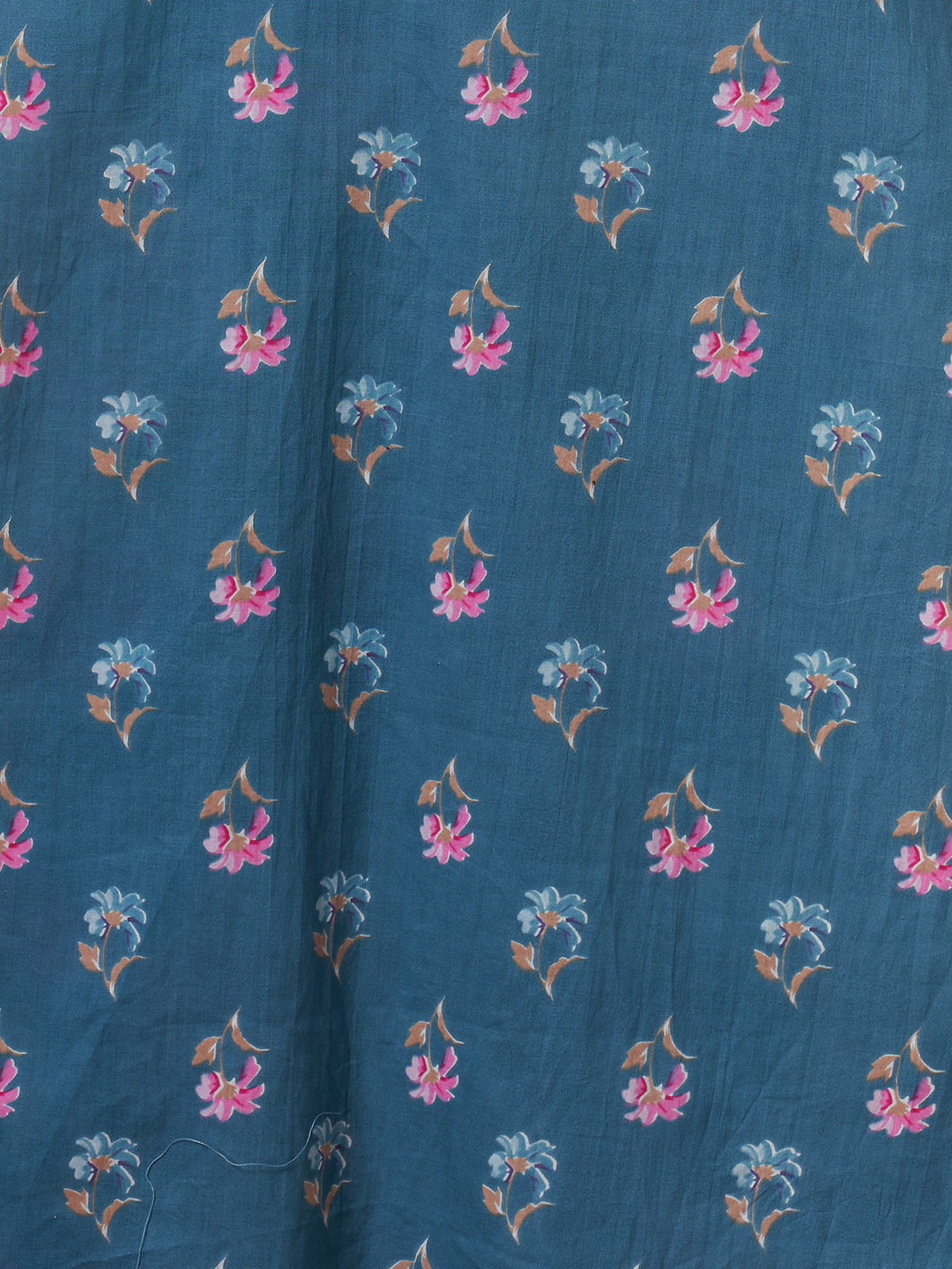 Ethnic Floral Printed Embroidered Straight Fit Kurta with Pant and Dupatta - Blue