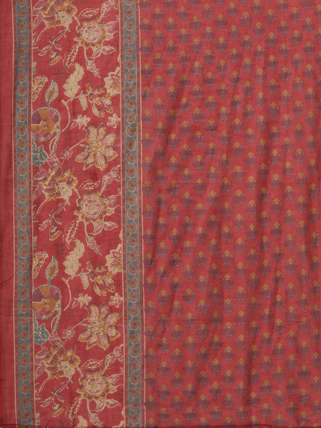 Ethnic Floral Printed Straight Fit Kurta with Pant and Dupatta - Red