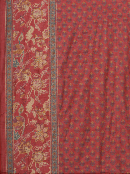 Ethnic Floral Printed Straight Fit Kurta with Pant and Dupatta - Red