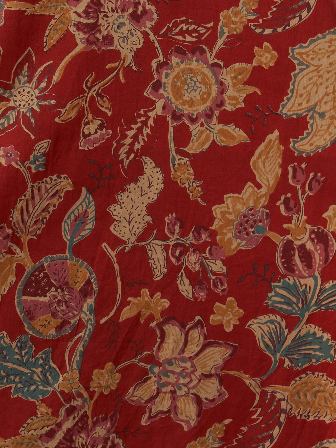 Ethnic Floral Printed Straight Fit Kurta with Pant and Dupatta - Red