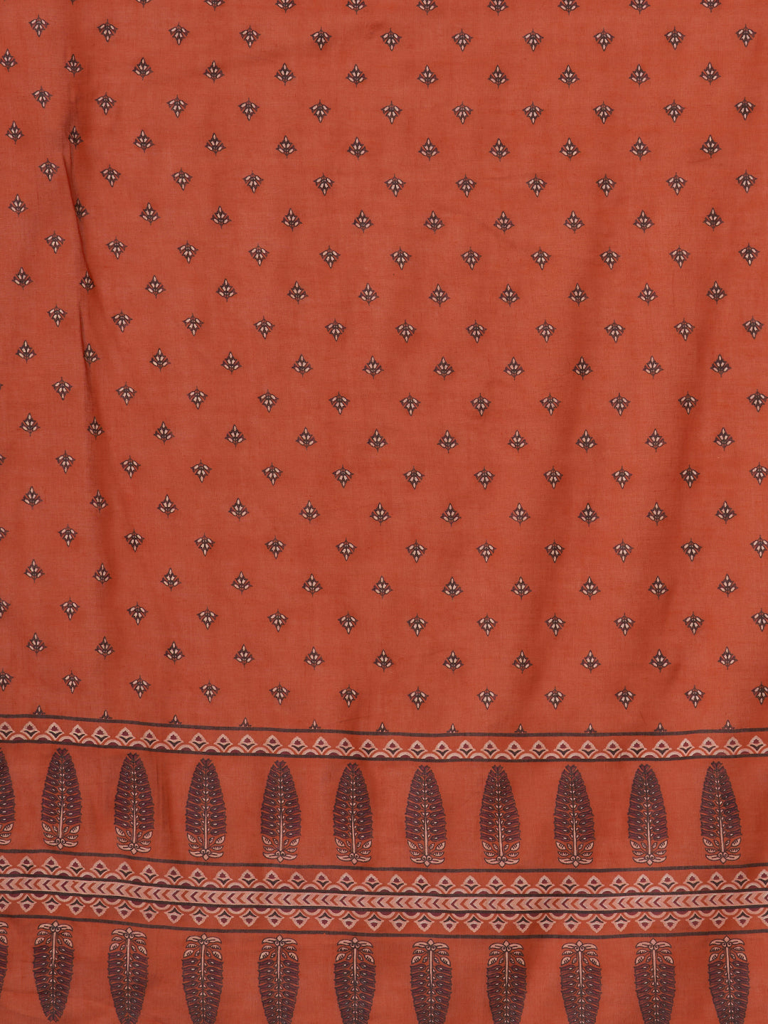 Ethnic Floral Printed & Embroidered Straight Kurta with Pant & Dupatta - Rust