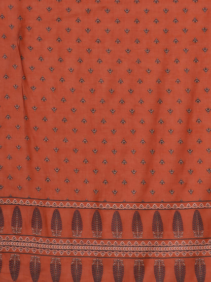 Ethnic Floral Printed & Embroidered Straight Kurta with Pant & Dupatta - Rust