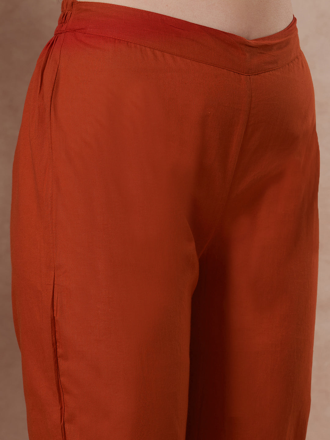 Ethnic Floral Printed & Embroidered Straight Kurta with Pant & Dupatta - Rust