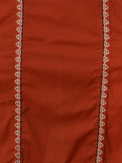 Ethnic Floral Printed & Embroidered Straight Kurta with Pant & Dupatta - Rust