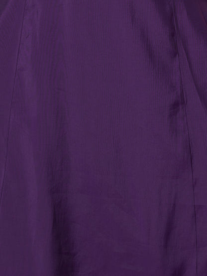 Ethnic Foil Printed A-Line Paneled Kurta with Pant & Dupatta - Purple