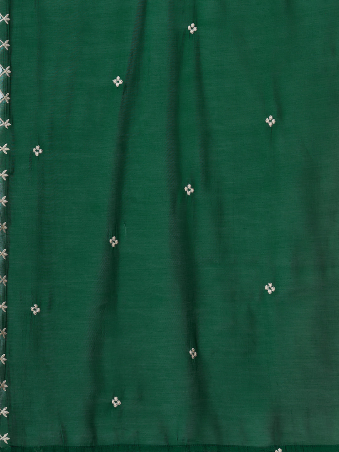 Solid Threadwork Embroidered A-Line Kurta with Palazzo & Dupatta - Green