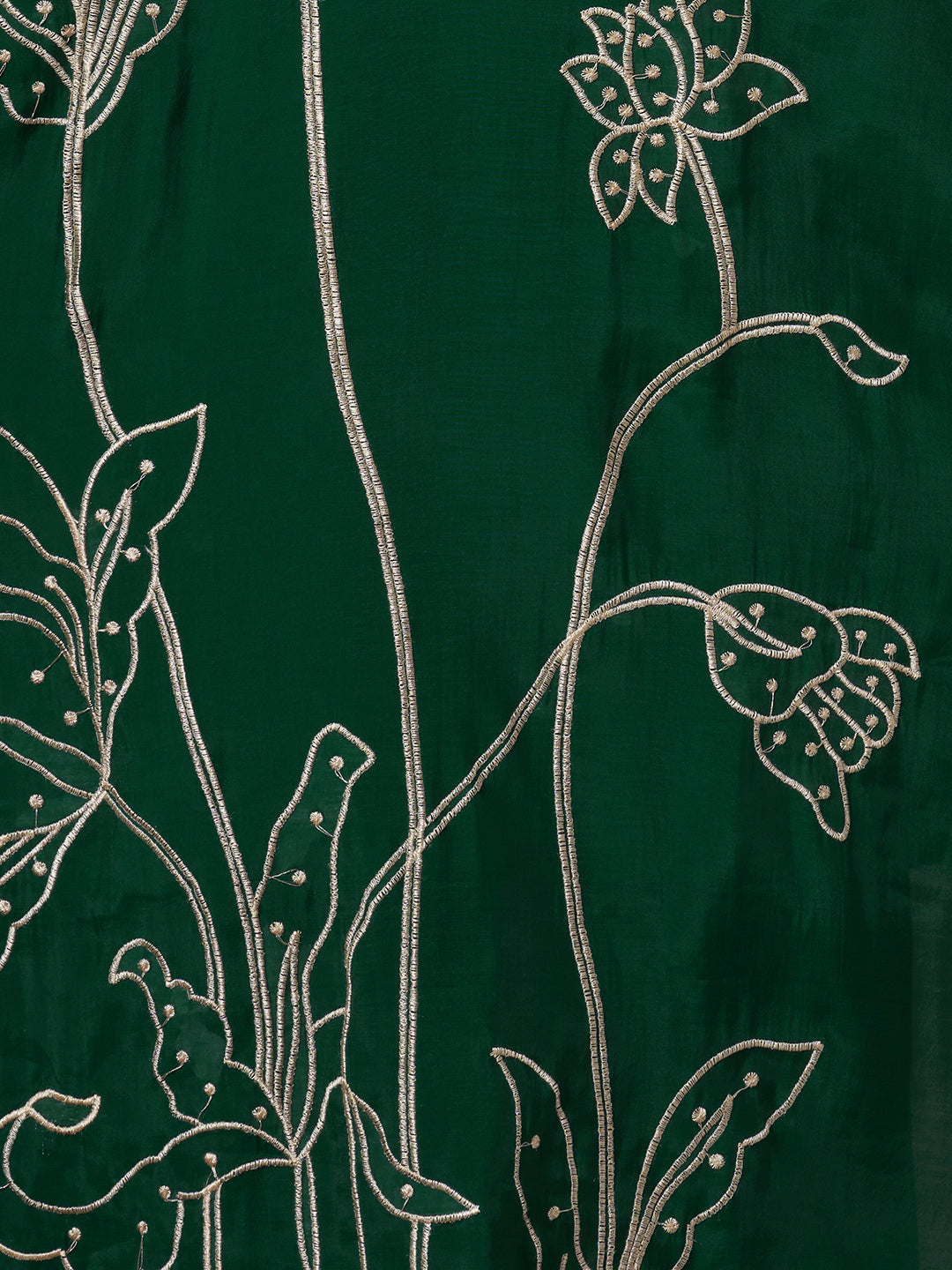 Solid Threadwork Embroidered A-Line Kurta with Palazzo & Dupatta - Green