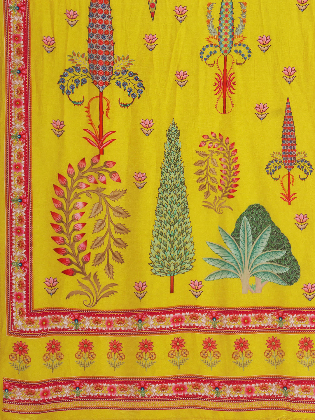 Ethnic Printed Straight Fit Kurta with Pant and Dupatta - Yellow