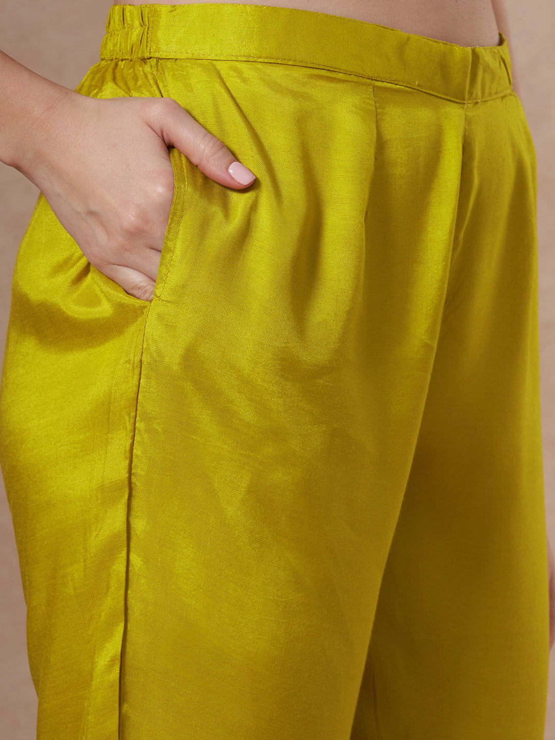 Ethnic Printed Straight Fit Kurta with Pant and Dupatta - Yellow