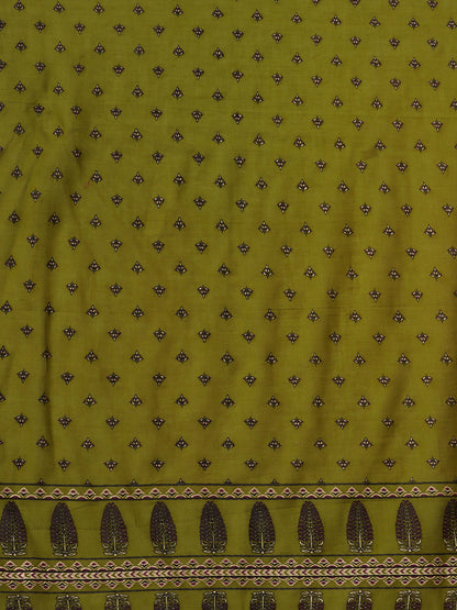 Ethnic Floral Printed & Embroidered Straight Kurta with Pant & Dupatta - Green