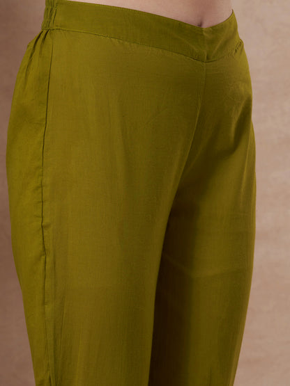 Ethnic Floral Printed & Embroidered Straight Kurta with Pant & Dupatta - Green