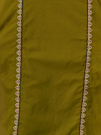Ethnic Floral Printed & Embroidered Straight Kurta with Pant & Dupatta - Green