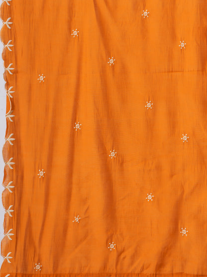 Festive Zari Embroidered A-Line Kurta with Palazzo and Dupatta - Orange