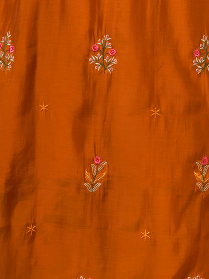 Festive Zari Embroidered A-Line Kurta with Palazzo and Dupatta - Orange