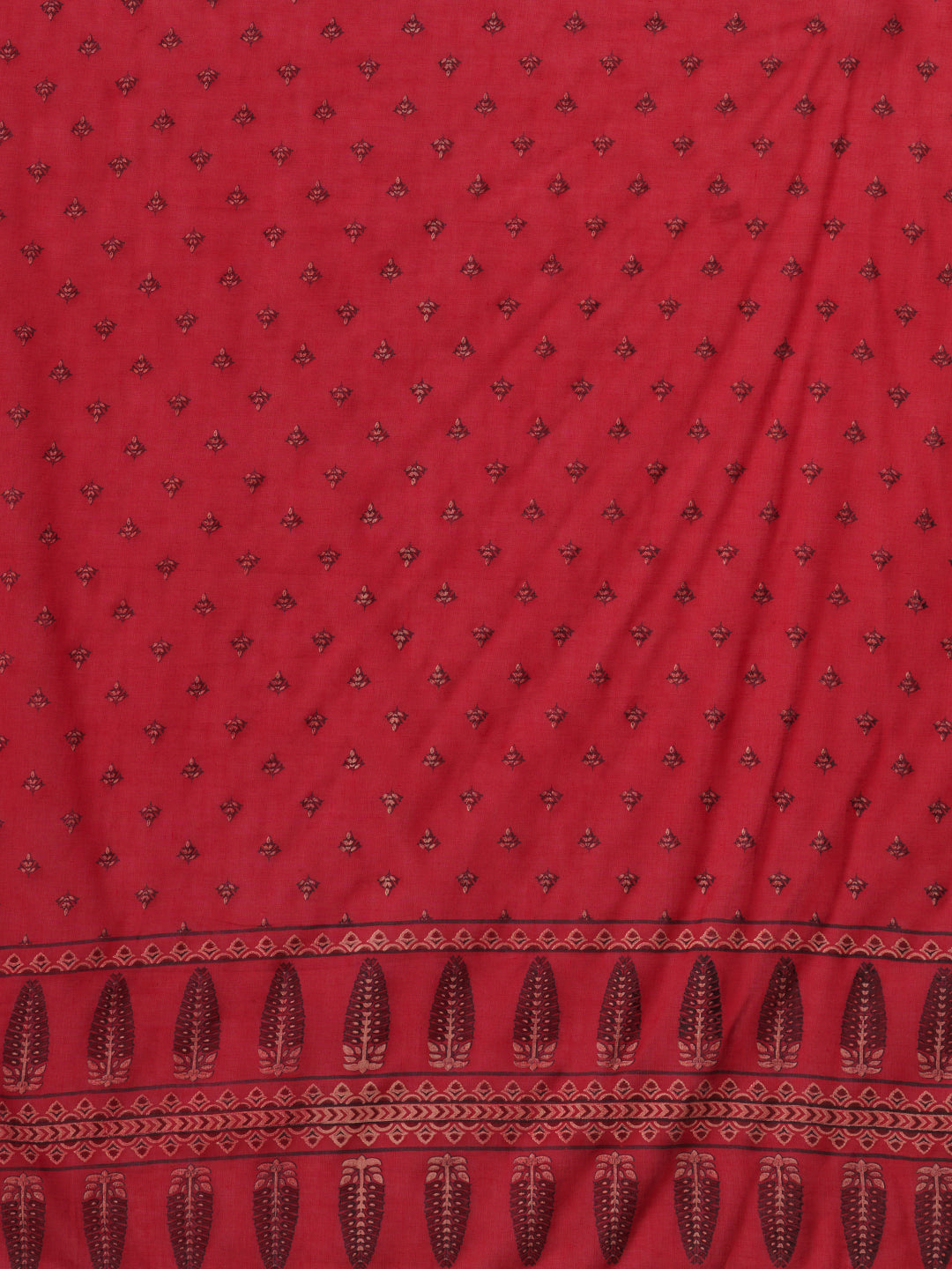 Ethnic Floral Printed & Embroidered Straight Kurta with Pant & Dupatta - Rani