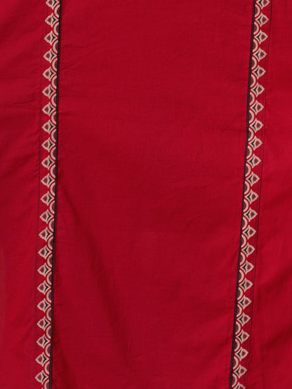 Ethnic Floral Printed & Embroidered Straight Kurta with Pant & Dupatta - Rani