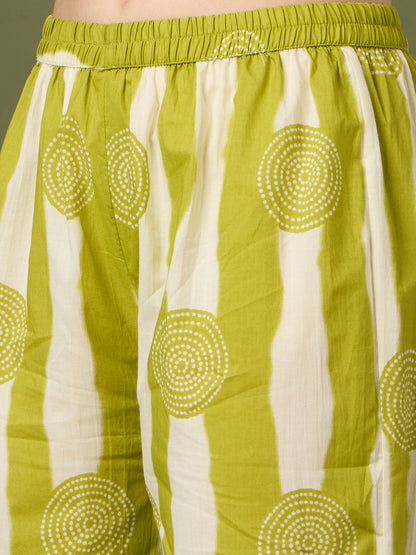 Ethnic Stripes Printed Straight Fit Co-ord Set - Green