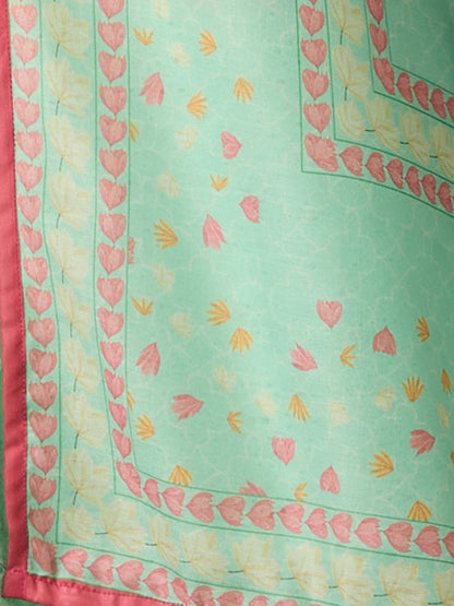 Abstract Floral Printed Schiffli Straight Kurta with Pant & Dupatta - Green