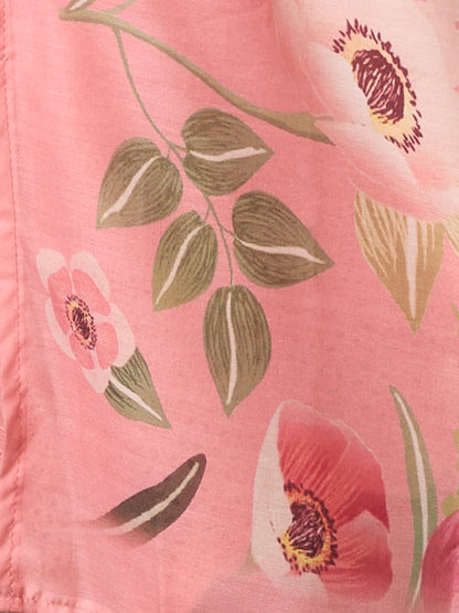Abstract Floral Printed Schiffli Straight Kurta with Pant & Dupatta - Pink