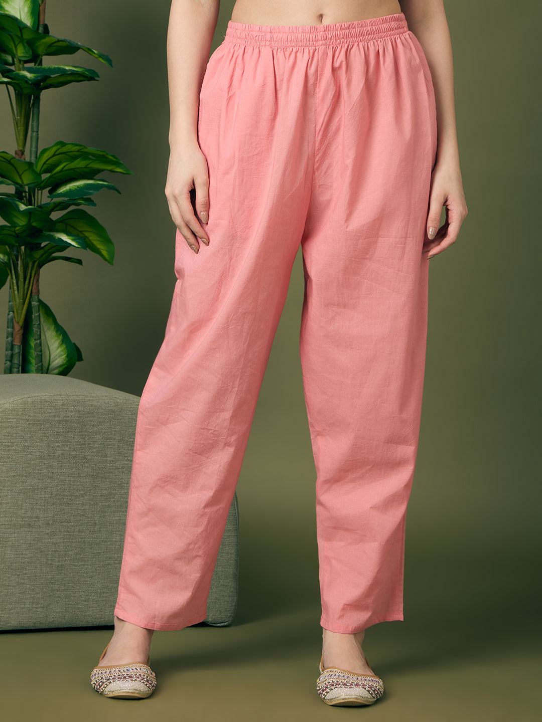 Abstract Floral Printed Schiffli Straight Kurta with Pant & Dupatta - Pink