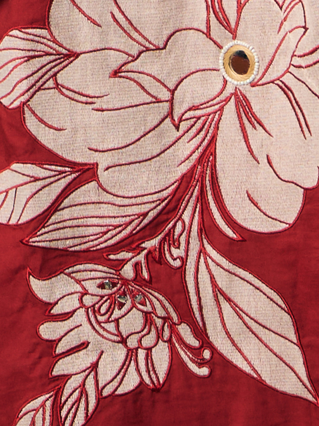 Floral Printed & Applique Embroidered A-Line Kurta with Palazzo and Dupatta - Maroon