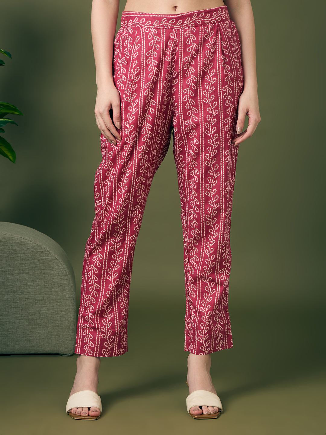 Bandhani Printed Gota Patti Work A-Line Kurta with Pant and Dupatta - Red