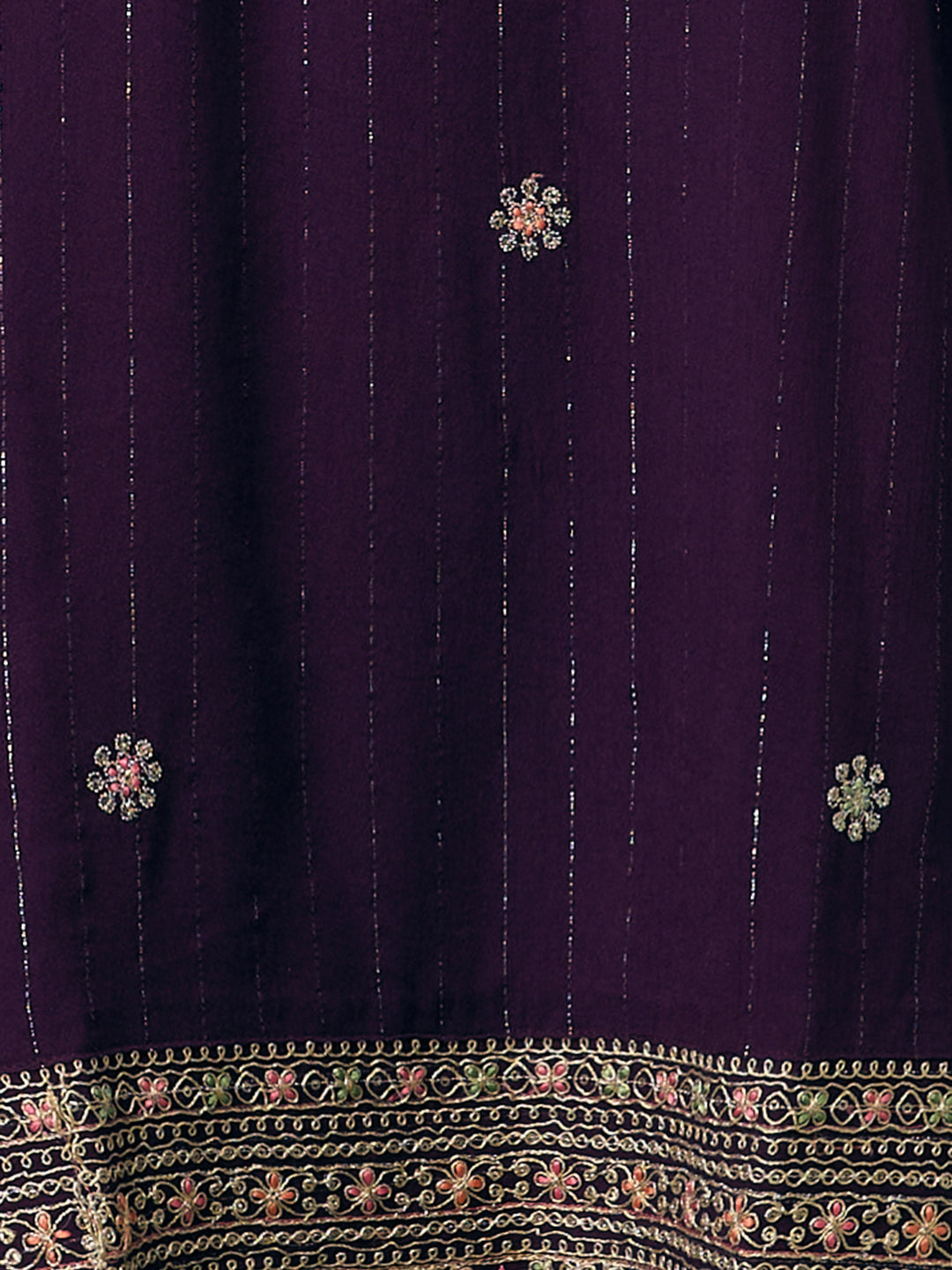 Solid Lurex Floral Embroidered Straight Kurta with Palazzo and Dupatta - Purple