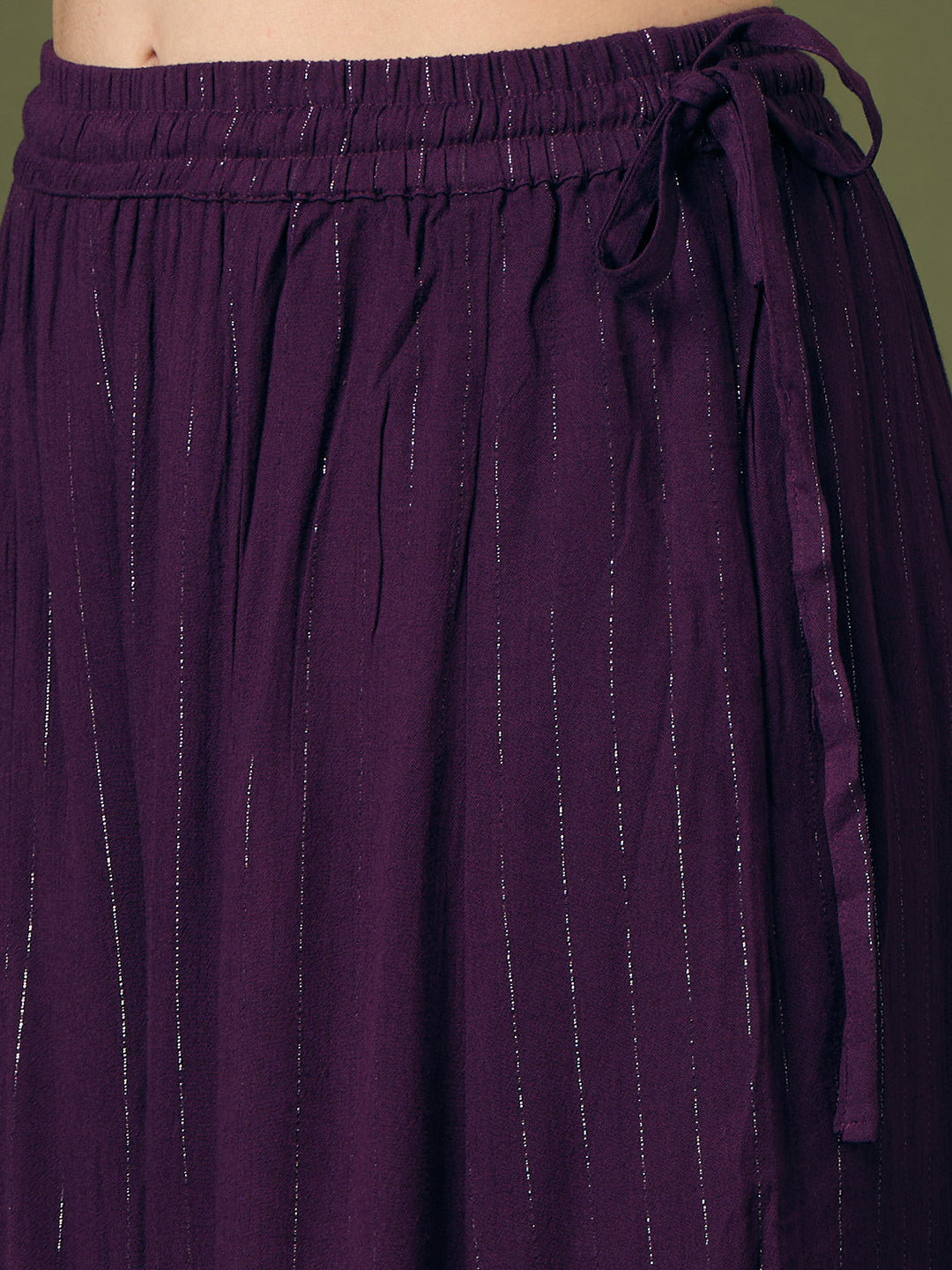 Solid Lurex Floral Embroidered Straight Kurta with Palazzo and Dupatta - Purple